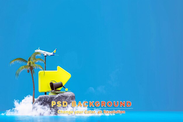 PSD travel and vacation concepts 3d illustrations of rocks coconut trees