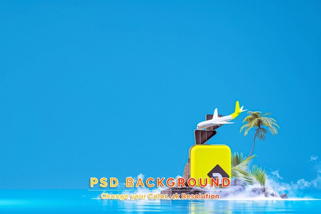 PSD travel and vacation concepts 3d illustrations of rocks coconut trees