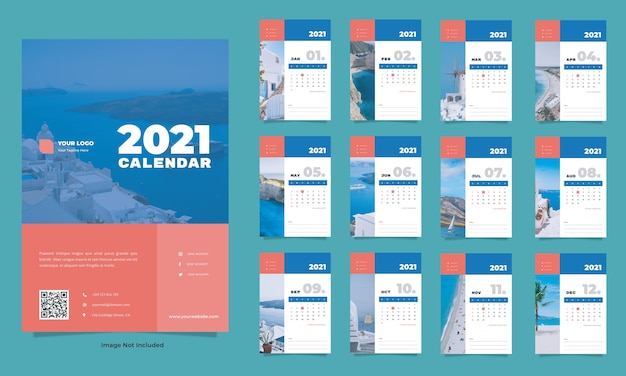 PSD modello di calendario da parete di viaggio