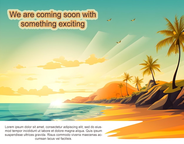 Travel website is under construction with a landing page ocean and palm trees