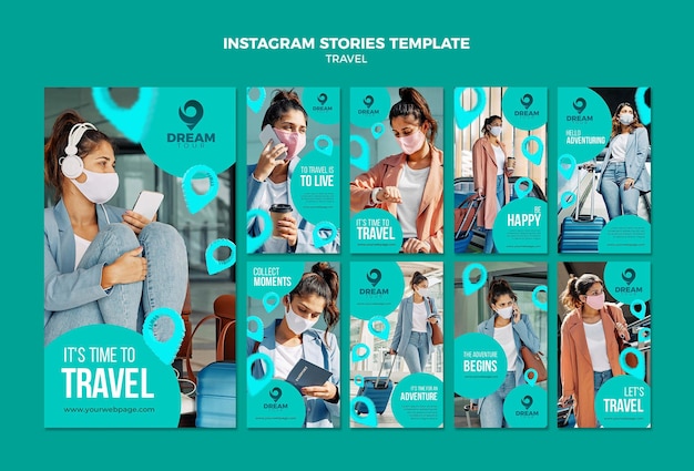 PSD travel with mask instagram stories template