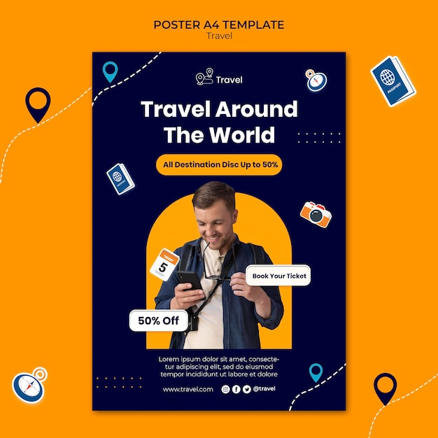 Modello di poster di viaggio in tutto il mondo