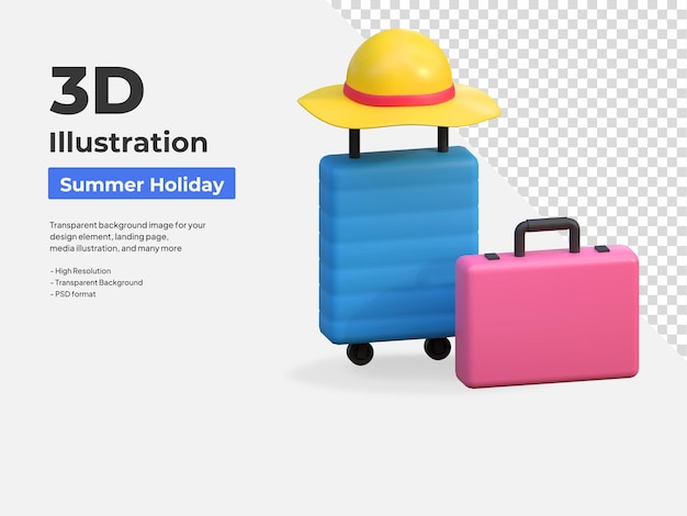 traveler luggage icon summer beach holiday 3d illustration