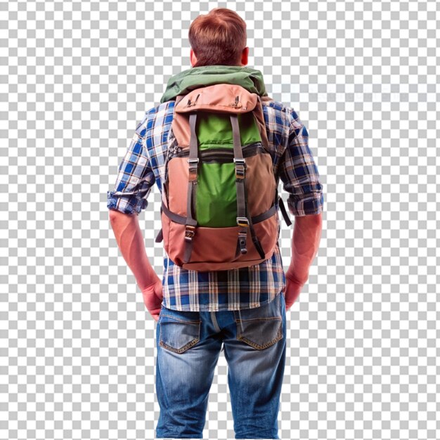 A traveler tourist dressed as indiana jones stands on transparent background