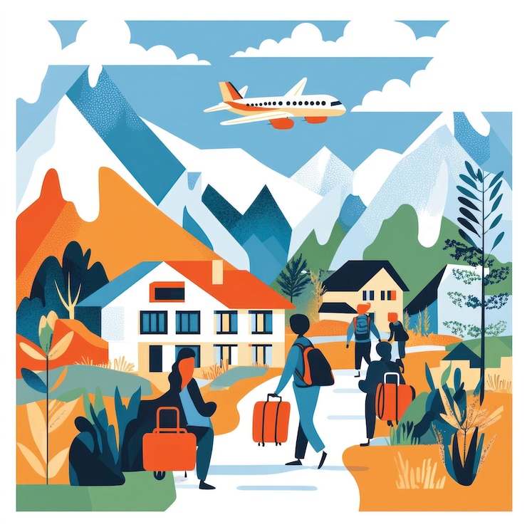 PSD travelers arrive at mountain village near airplane