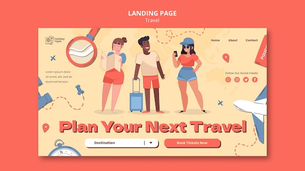 Travelers design template of landing page