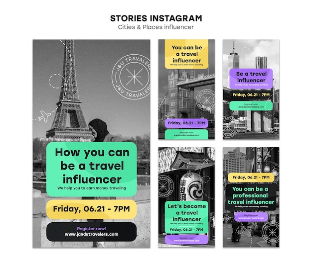 PSD storie di instagram di concetto di viaggio