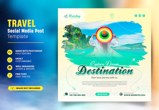 PSD traveling and destination tour social media instagram banner post template