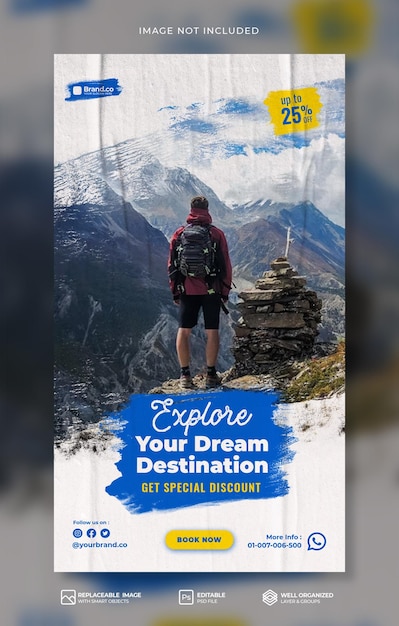 Banner di social media in viaggio e modello di storia di instagram psd premium