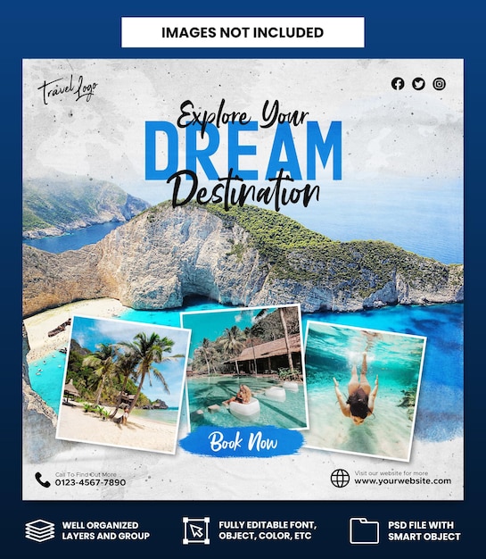 PSD traveling social media instagram banner posts template