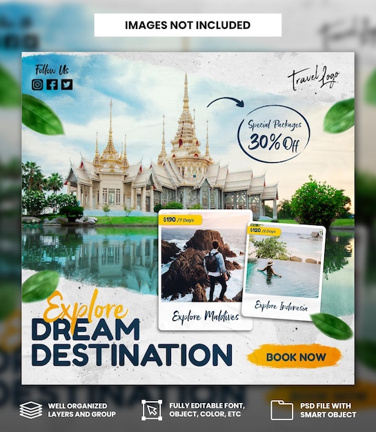 PSD traveling social media instagram banner posts template