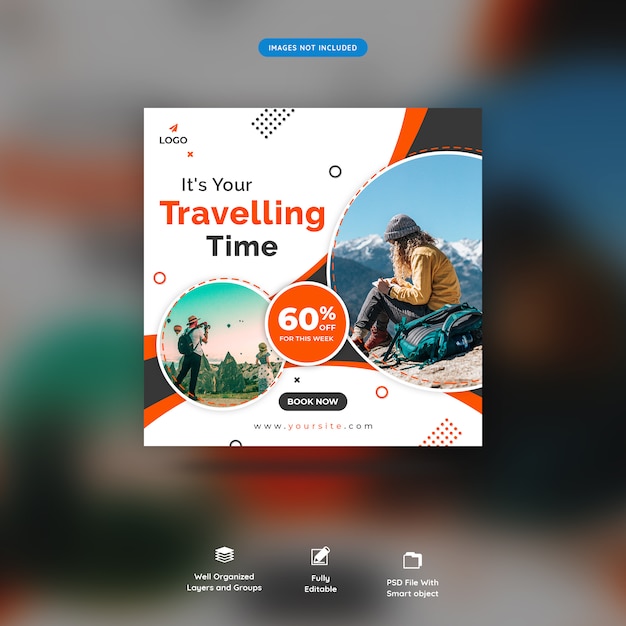 旅行時間ソーシャルメディアバナーテンプレートプレミアムPsd