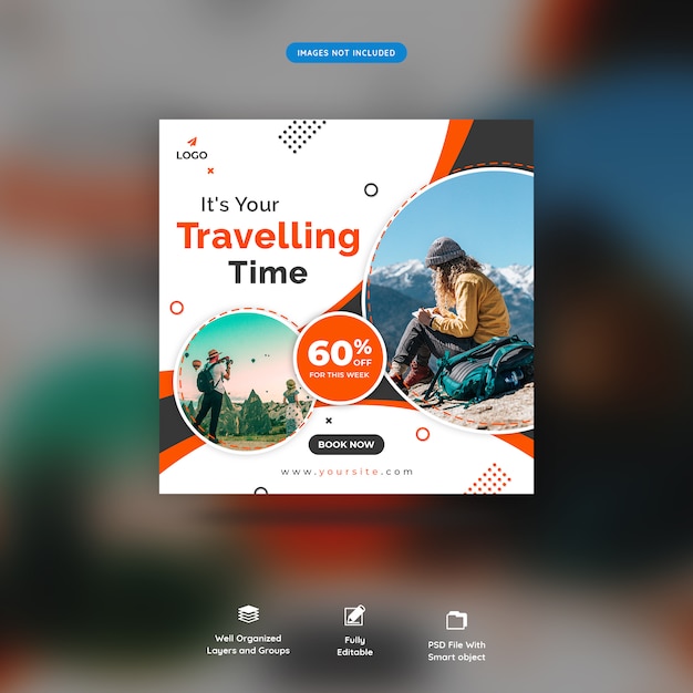 Modello di banner social media tempo di viaggio premium psd