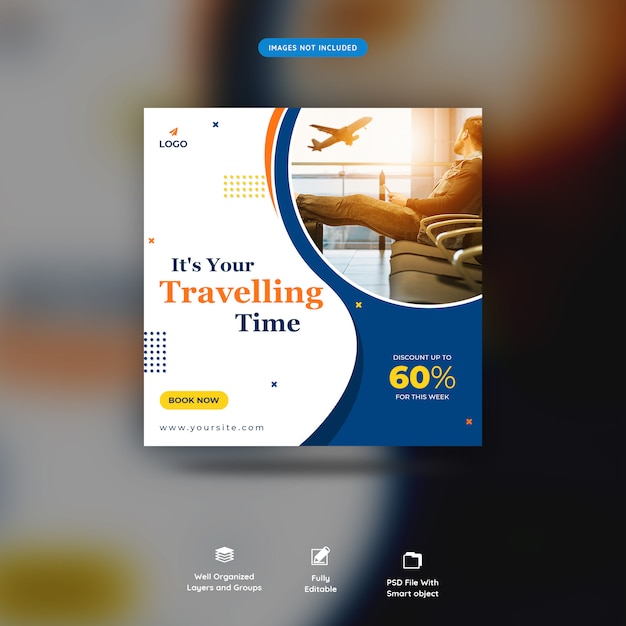 Traveling time social media post or banner template premium psd