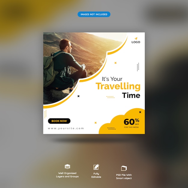 Traveling time social media sale post template premium psd