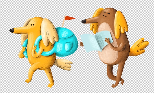 PSD travelling cartoon dogs clipart