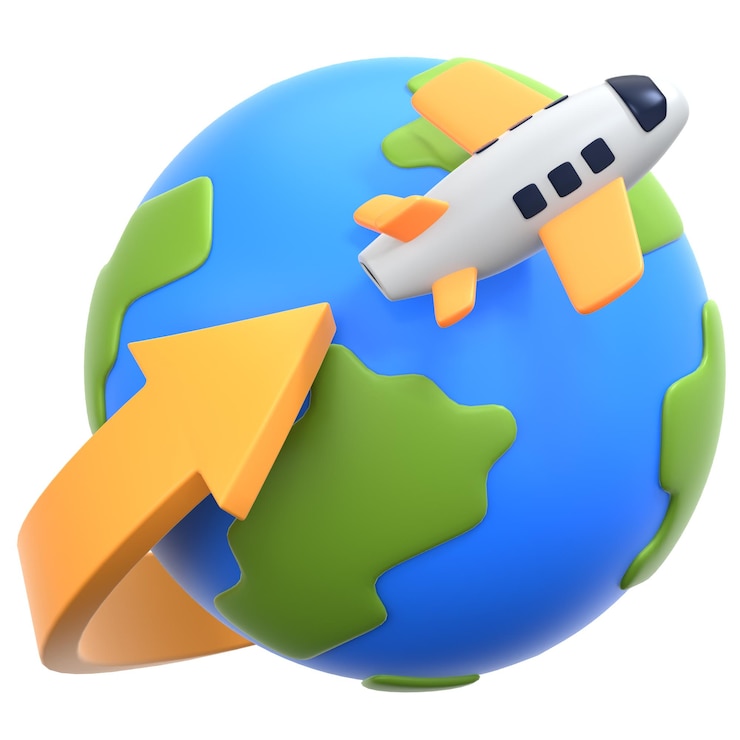 PSD travelling with globe and plane flight 3d icon illustration low poly style