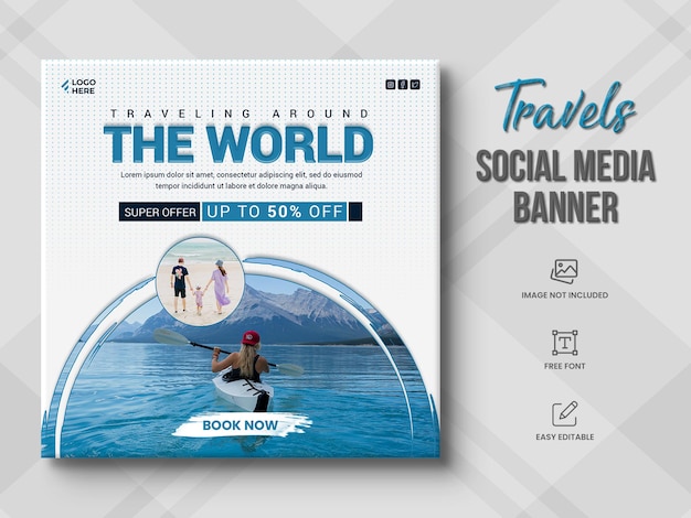 Баннер путешествий для шаблона социальных сетей и публикации в instagram