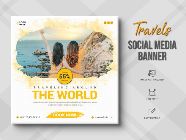 Travels-banner voor sociale media-sjabloon en instagram-bericht