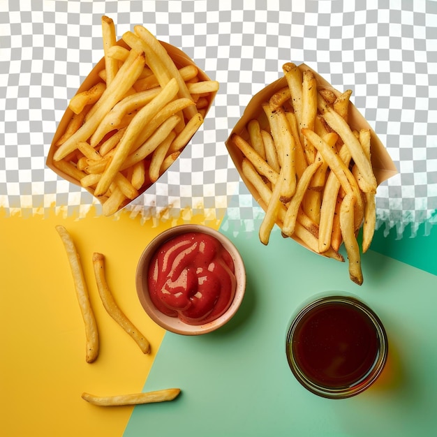 PSD a tray of french fries with ketchup and ketchup