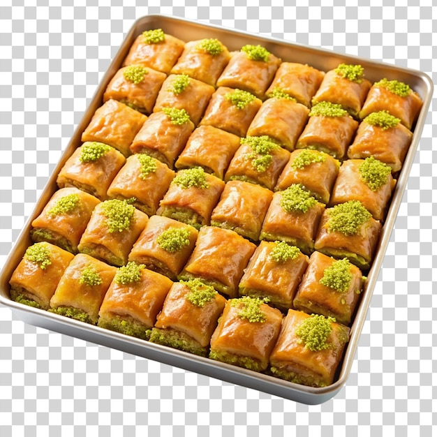 PSD tray of sweet and sticky baklava isolated on transparent background