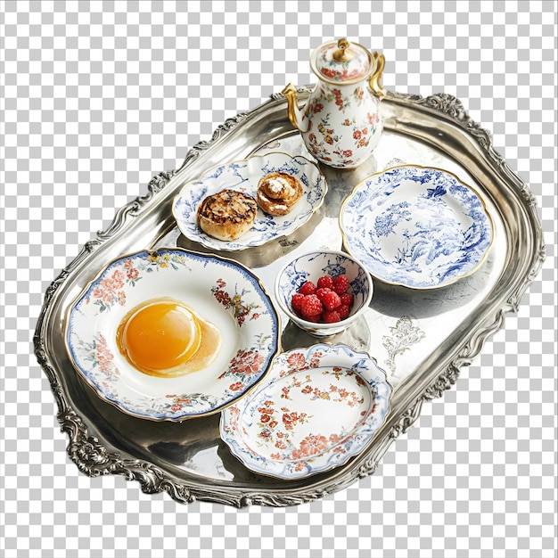 поднос с яйцами и чашечкой кофе на прозрачном