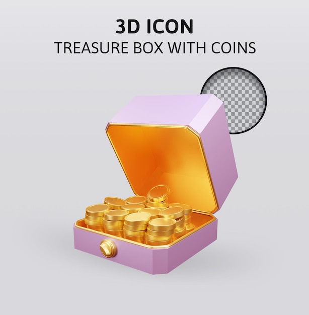 Treasure box with coins 3d rendering illustration