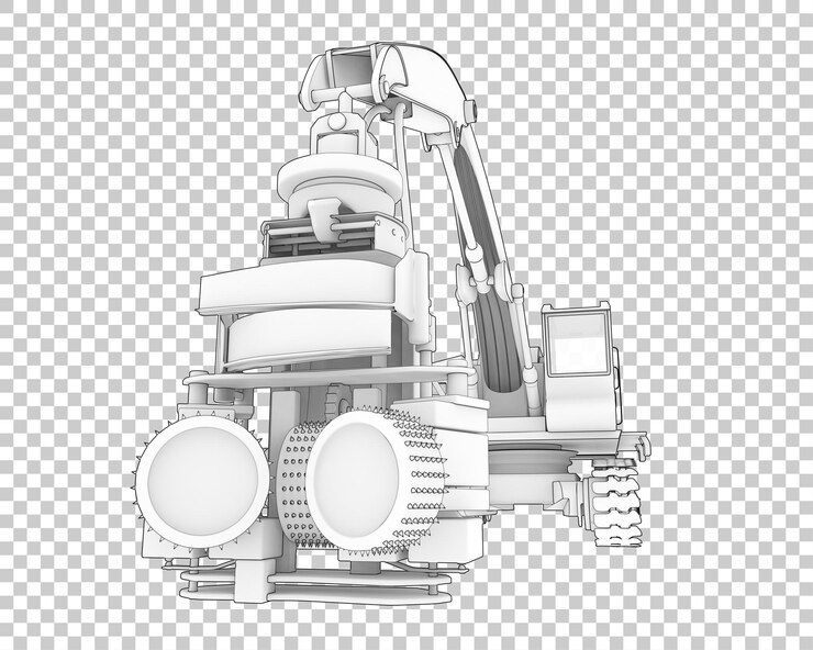PSD 透明な背景の3dレンダリングイラストに木の切断機