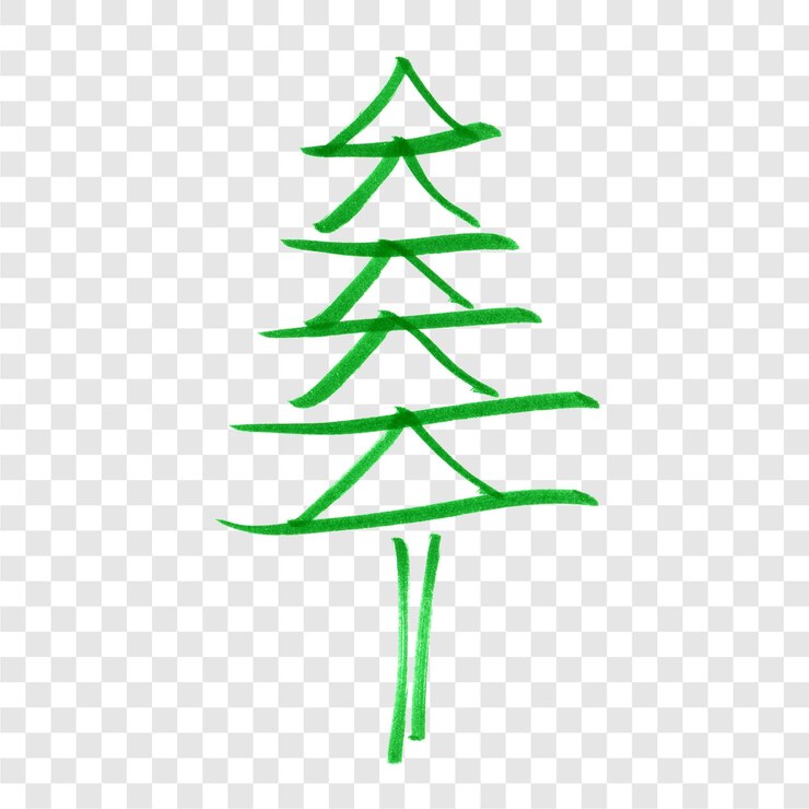 PSD a tree drawn on a transparent background with a green tree drawn in the middle