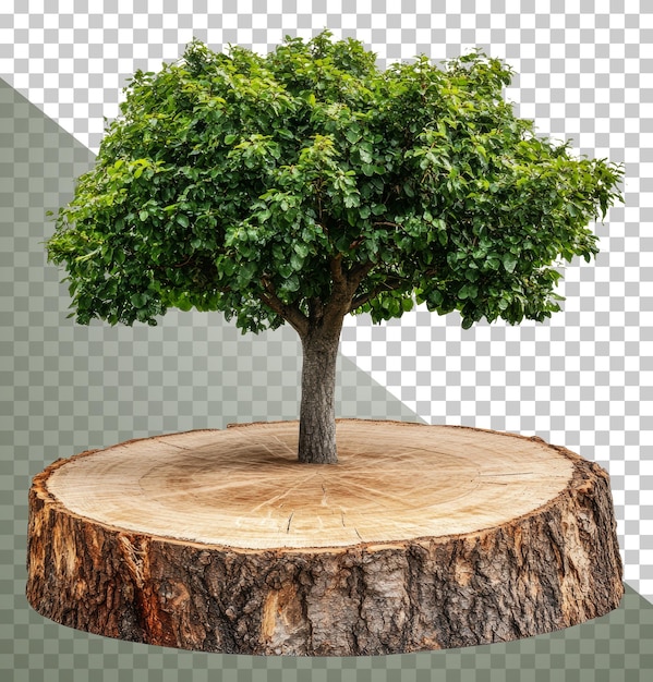 tree growing on a cut tree stump in natural light cut out stock png