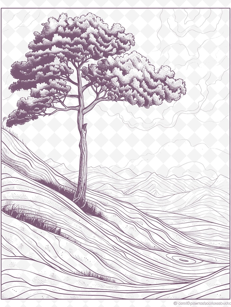 PSD a tree on a hill in the middle of the desert