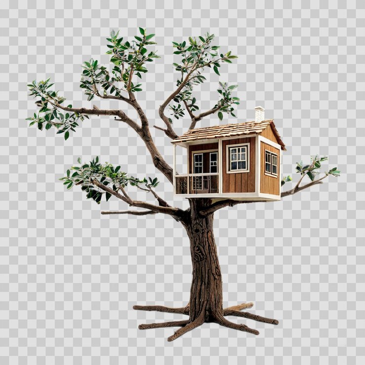 PSD a tree house is on a white background with a tree house on it