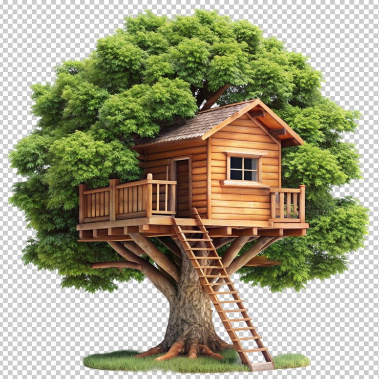 PSD tree house isolated on transparent background