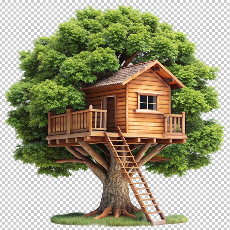 PSD tree house isolated on transparent background