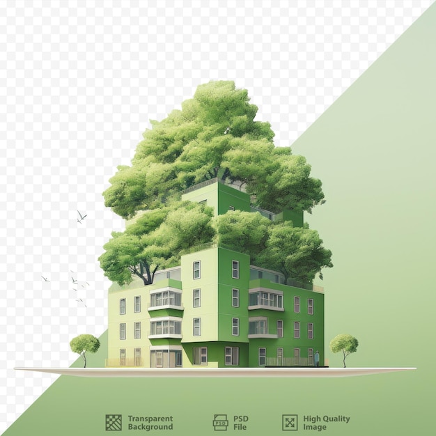 PSD 녹색 색상으로 건물에 나무