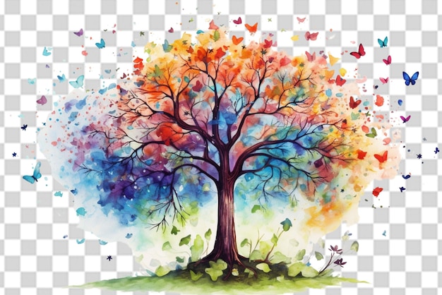 PSD the tree of life in colorful spring watercolor painting style png transparent