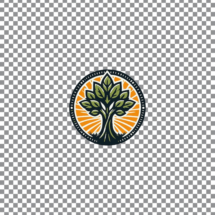 PSD tree logo with a sunset in the transparent background
