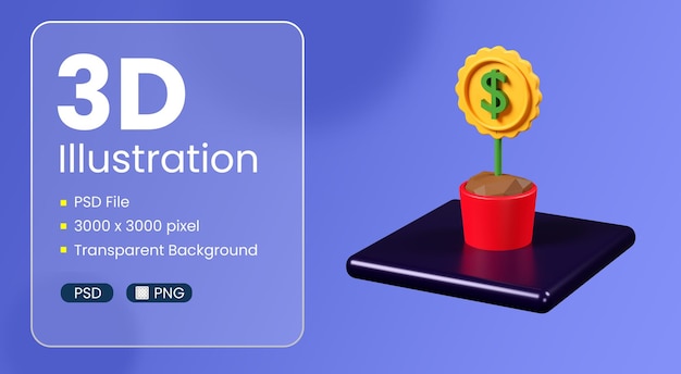 PSD icona 3d dei soldi dell'albero con sfondo trasparente