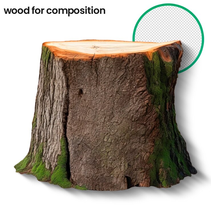 PSD a tree stump with a green dot in the middle of it