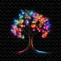 PSD tree vibrant rainbow curved neon lines butterflies wavy neon shape y2k neon light art collections