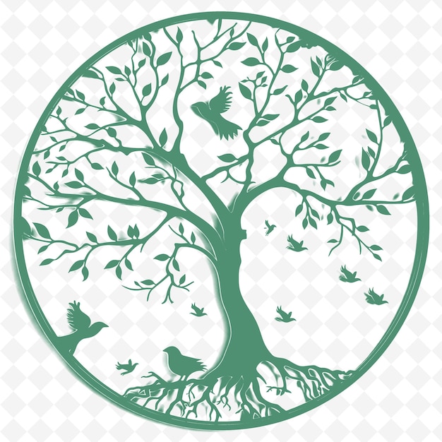 PSD a tree with birds in a circle with a bird on it