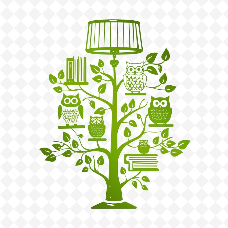 PSD a tree with a book and owls on it