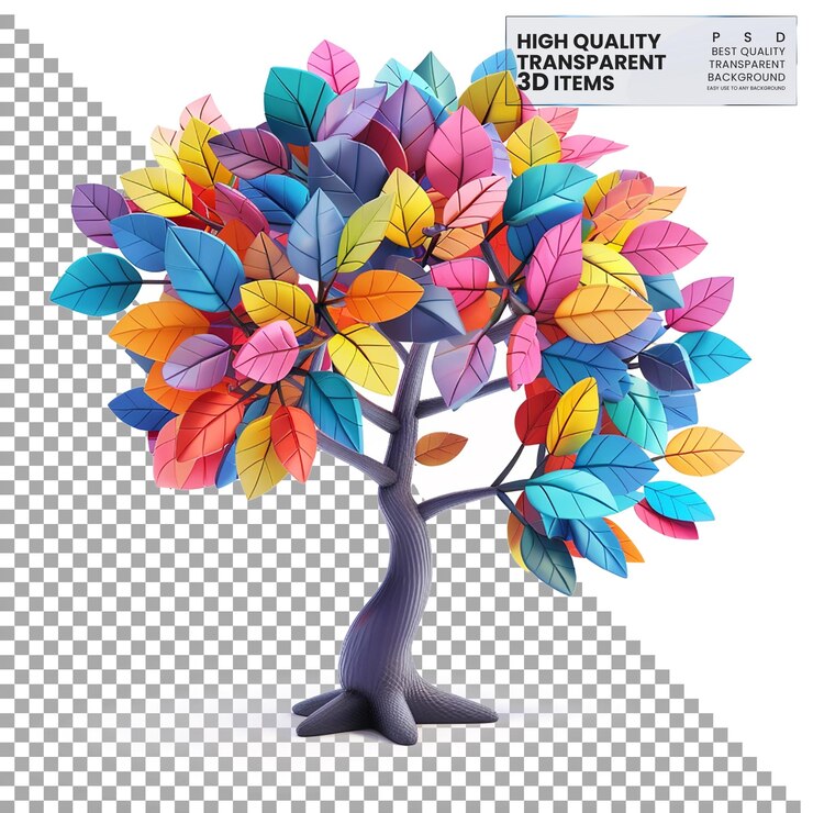 PSD a tree with colorful leaves that says  fresh quality quality quality quality