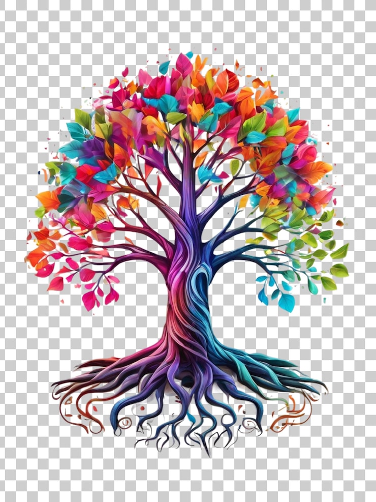 PSD a tree with colorful leaves and a tree