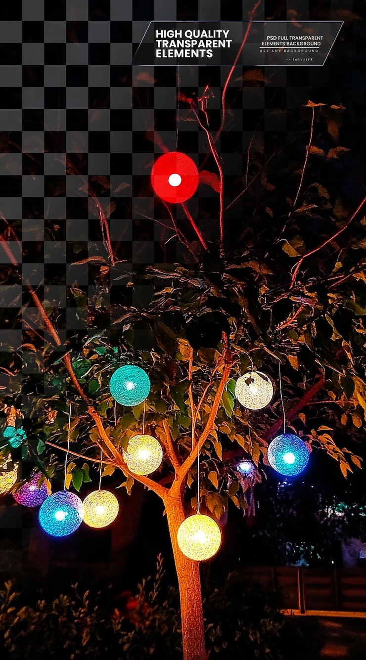 PSD a tree with colorful lights in the background on transparent background 1104