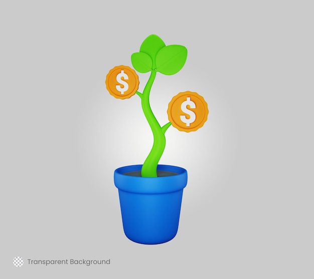 Tree with dollar coin flower sprout money growth success investment concept 3d render illustration