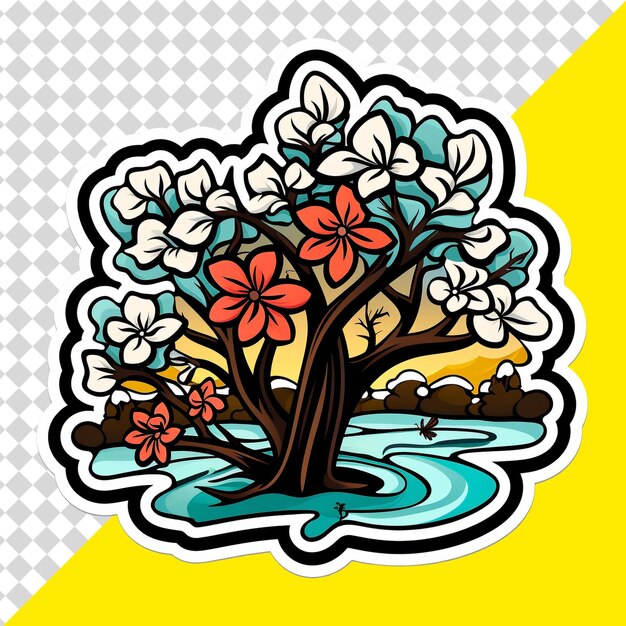 PSD tree with flowers and leaves png