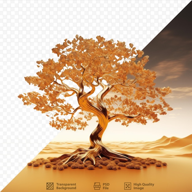 PSD tree with gold color on transparent background