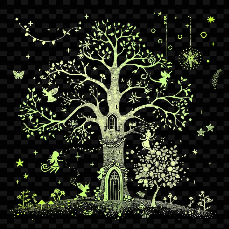 PSD a tree with a green background and a black background with a green and yellow tree and the words quo