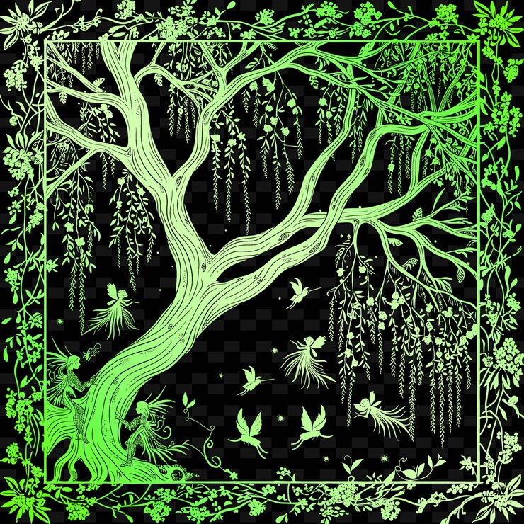 PSD a tree with a green background with a green and white pattern
